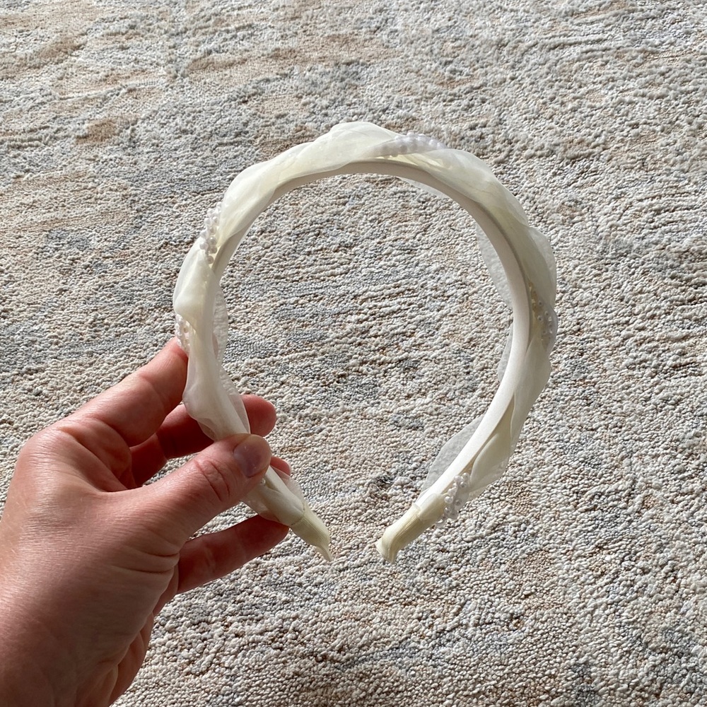 Ivory Twisted Headband with Pearl Accents